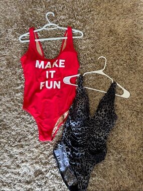 Old Navy Red One-Piece Swimsuit with White Text